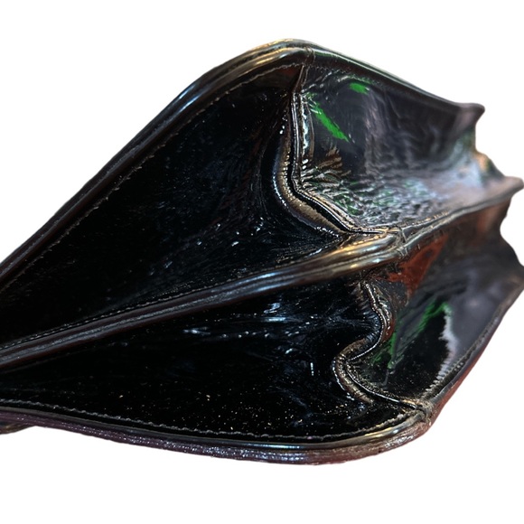 Robert Clergerie Vintage Black Patent Shoulder Bag Purple Snakeskin Trim - Picture 7 of 13